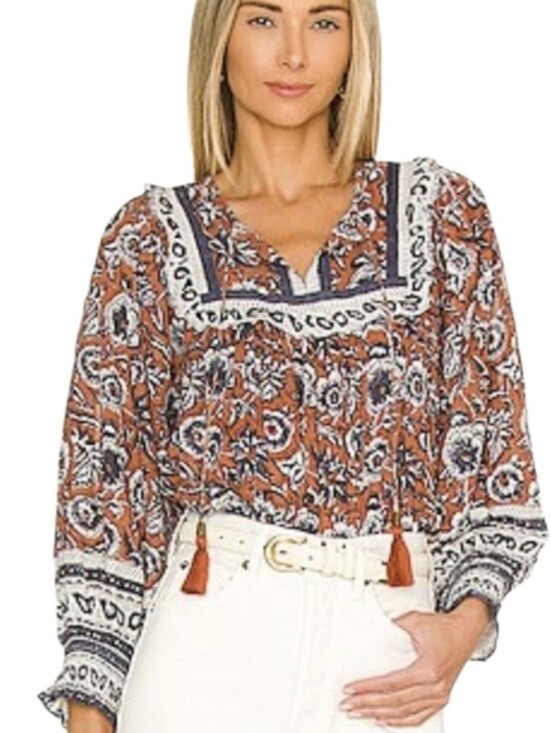 Cleobella Tops - Cleobella Organic Cotton Floral Amy Blouse in Sienna Block Print, XS, NWOT